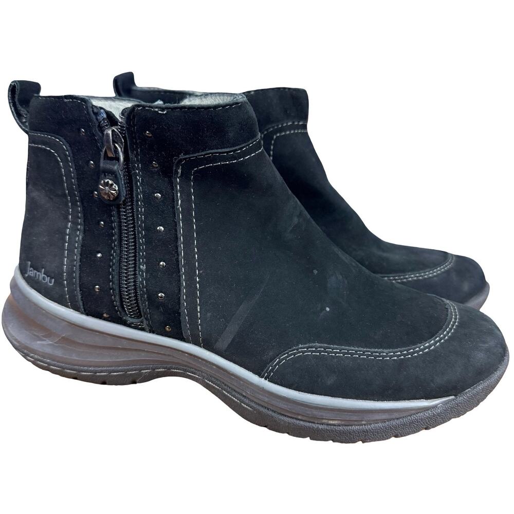 Jambu Camryn Black Suede Ankle Boots Side Zip Faux Fur Lined Winter Shoes sz 8